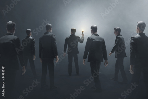 Business man standing holding fire torch 3d illustration