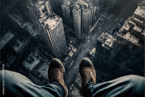 Illustration of Man Sitting on a Ledge in a Run Down City