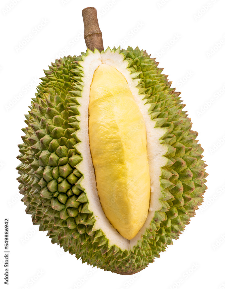 Fototapeta premium Durian isolated on white background, Durian for packaging design PNG File.