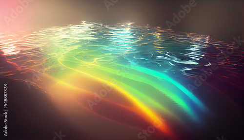 A stream of rainbows arose on the clear water with Generative AI photo