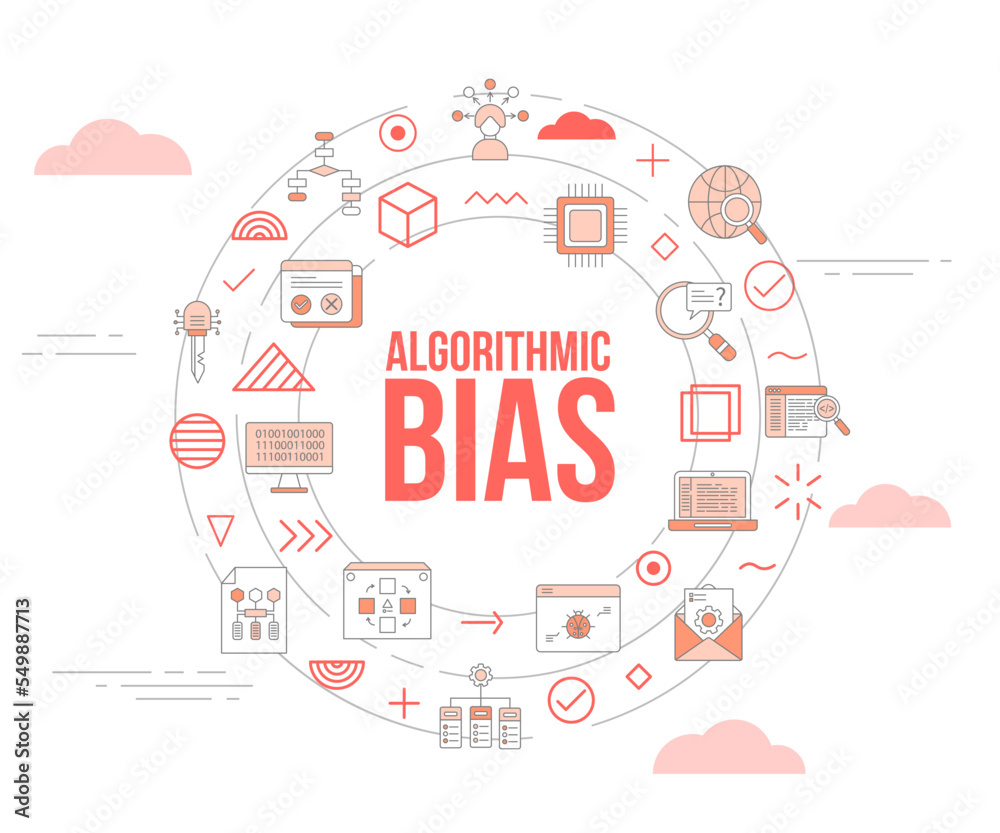 algorithmic bias concept with icon set template banner and circle round shape