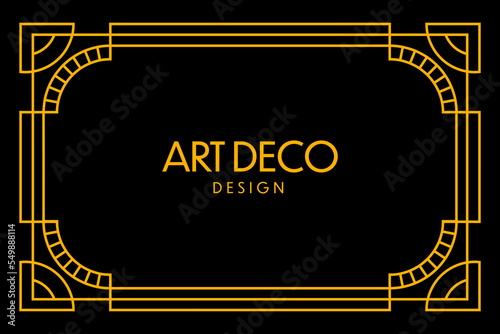 Art deco frame in golden color for classy and luxury template design style. premium poster in vintage line art for poster, banner and flyer. Classy outline stroke for background