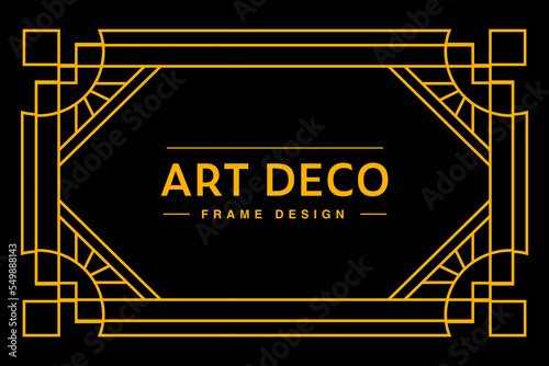 Art deco frame in golden color for classy and luxury template design style. premium poster in vintage line art for poster, banner and flyer. Classy outline stroke for background