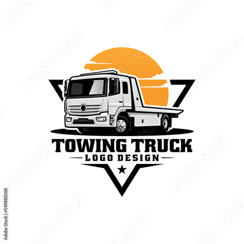 towing truck in badge emblem logo style