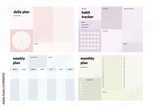 Printable Vector Planner and Colorful Notepad Template Collection for Journaling