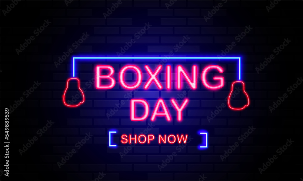 Boxing Day neon sign board vector illustration sale banner design.