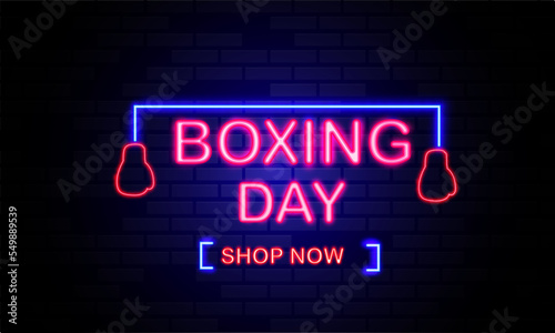 Boxing Day neon sign board vector illustration sale banner design.