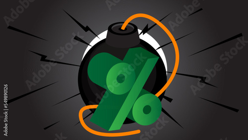 Percentage Sign with black Bomb. Cartoon Vector Illutration.
