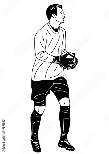 Soccer goalkeeper catches the ball. 
hand drawn art Flat Vector illustration