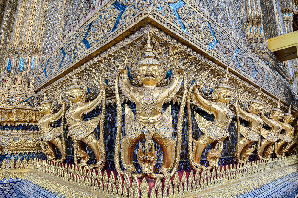 Garuda statues around emerald buddha in Temple of the Emerald Buddha, Wat Phra KaewBangkok, Thailand,one of Bangkok's most famous tourist sites,Golden Angel Garuda statues around emerald buddha in Temple of the Emerald Buddha, Wat Phra KaewBangkok, Thailand,one of Bangkok's most famous tourist sites,Golden Angel