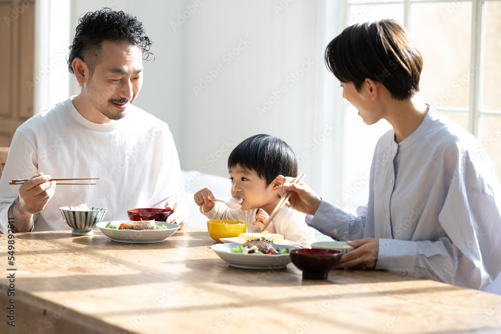 Asian family table with children who love rice