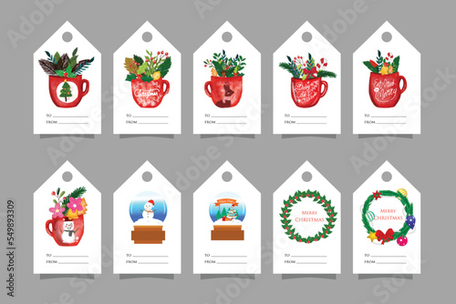 Vector design Christmas greetings elements on white background.Set of popular christmas tag templates card.