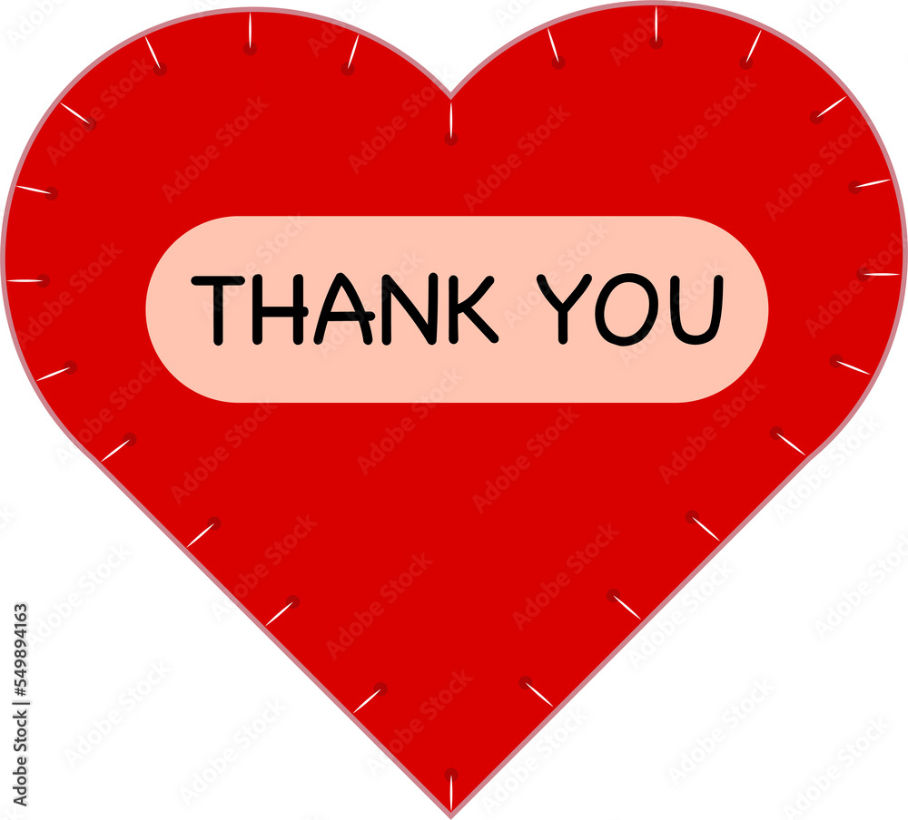 Red heart with the text thank you. Red heart with the text thank you.