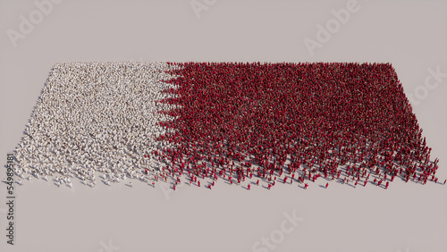 A Crowd of People gathering to form the Flag of Qatar. Katari Banner on White.
