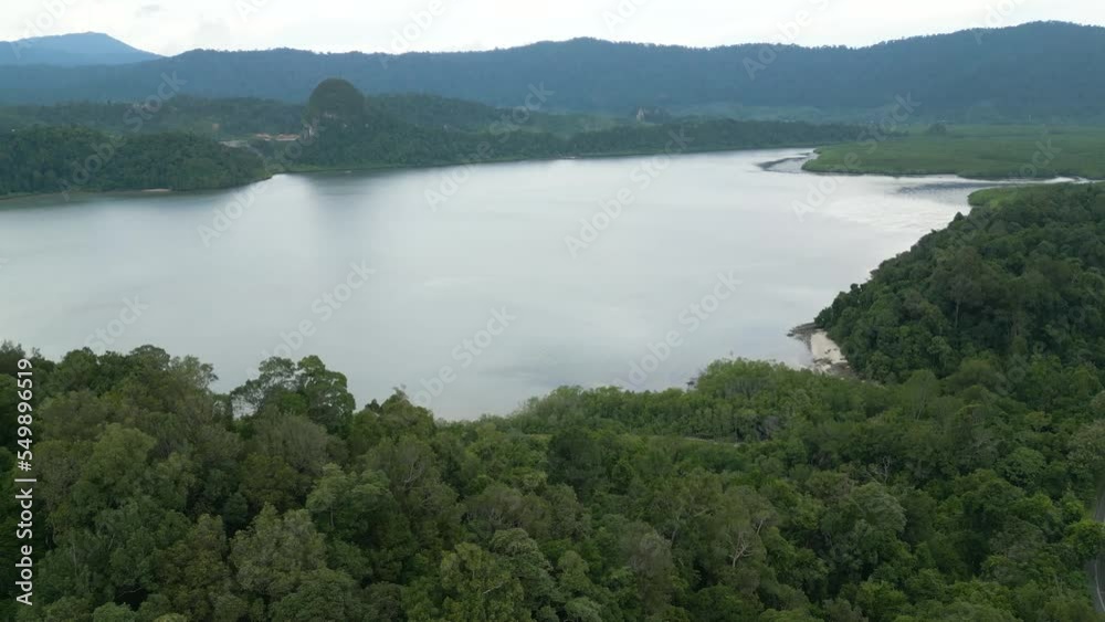 Aerial drone view of Pasir Tengkorak beach, Langkawi, Malaysia. Shot away. Aerial drone view of Pasir Tengkorak beach, Langkawi, Malaysia. Shot away.