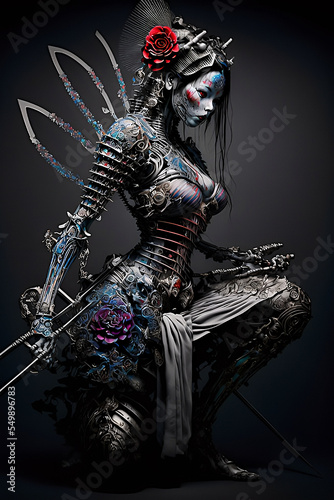 Female porcelain cyborg geisha samurai 