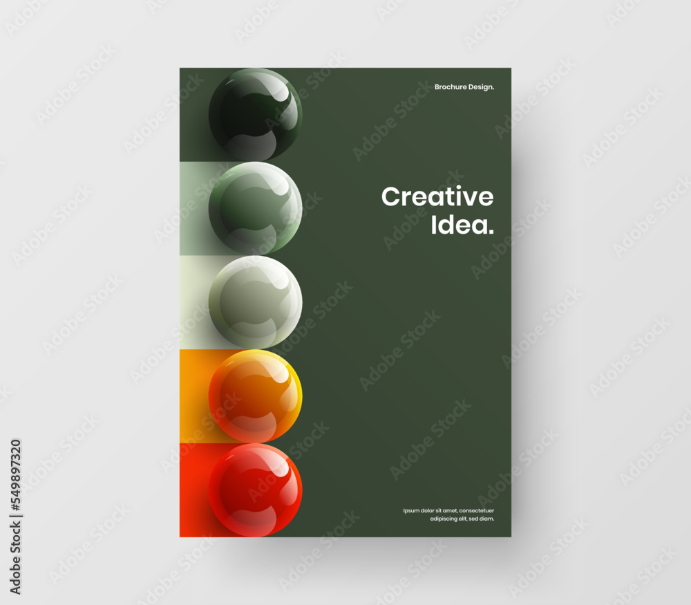 Fresh 3D spheres journal cover concept. Modern annual report A4 vector design layout. Fresh 3D spheres journal cover concept. Modern annual report A4 vector design layout.