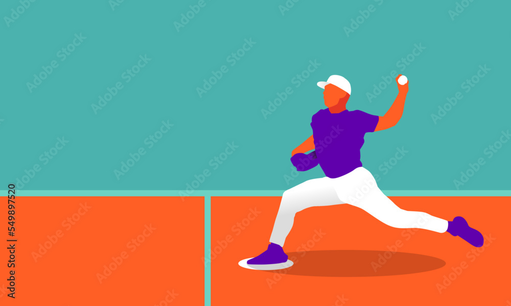 Illustration of baseball player in action. Isolate background.