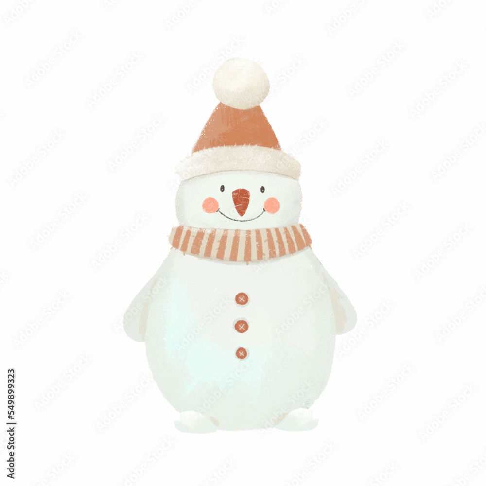 Beautiful Christmas image with cute hand drawn winter baby snowman. Stock illustration. Spruce forest. Celebration clip art. Beautiful Christmas image with cute hand drawn winter baby snowman. Stock illustration. Spruce forest. Celebration clip art.