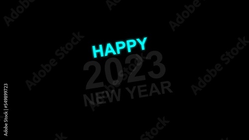Happy New Year 2023 with neon effect colorful blue red yellow