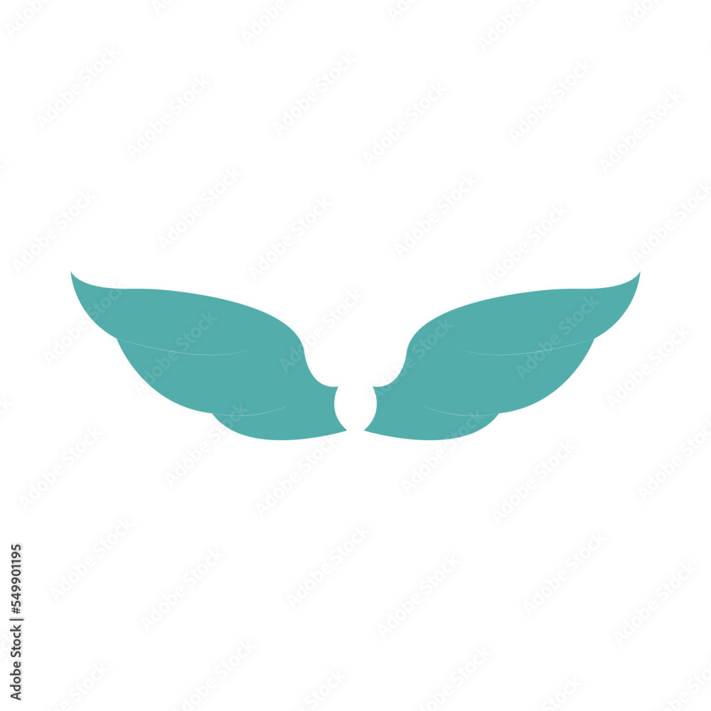 Obraz premium green wings on white background. flat vector illustration. Cartoon drawing of pair of angel wings isolated on white background. Love, heaven, religion, freedom concept