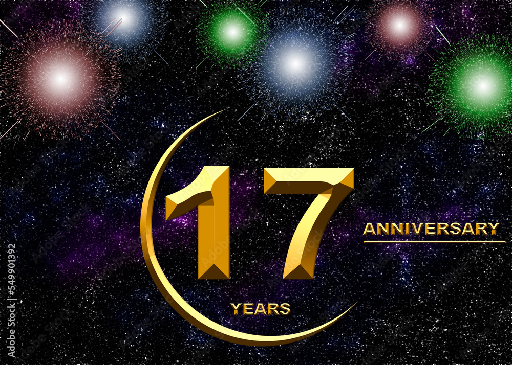 17 anniversary. golden numbers on a festive background. poster or card for anniversary celebration, party 17 anniversary. golden numbers on a festive background. poster or card for anniversary celebration, party
