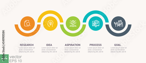 Business process. Timeline infographics with 5 steps, circles with icons. Can be used for info graphics, flow charts, presentations, web sites, banners, printed materials. Vector EPS 10. photo