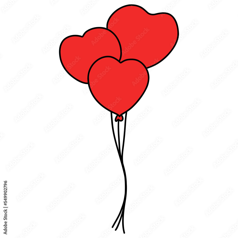 Love and romance illustration. Valentines red heart balloons set. hand drawn