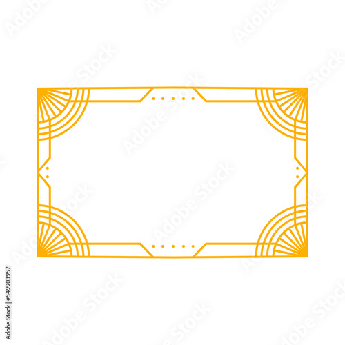 Art deco frame outline stroke in golden color for classy and luxury style. Premium vintage line art design element for copy space and banner template