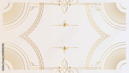 Art deco background with golden line and geometric shape on white background. Design element for wedding template, greeting card, retro card, art deco line frame border. Vector illustration