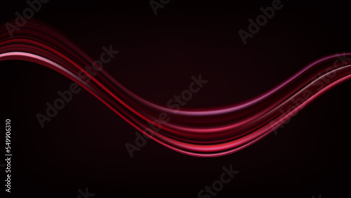 Red brush stroke 3d. Curve dynamic energy wave, bright paint, line shape. Abstract background with brushstroke, glowing color transition effect paint, colorful swirl, red ribbon. Vector illustration.