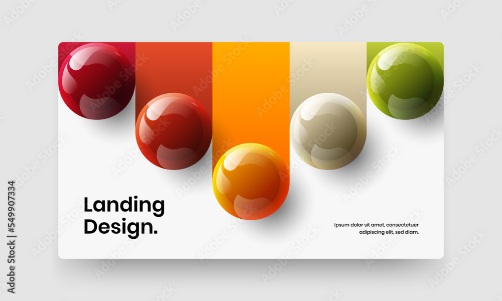 Amazing 3D spheres corporate brochure layout. Isolated site vector design concept.