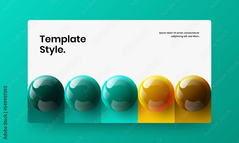 Fresh poster vector design concept. Colorful 3D spheres site screen layout.