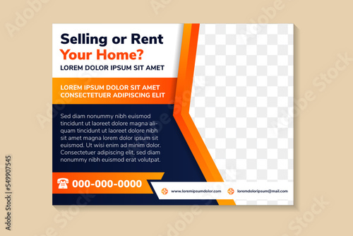Real estate corporate business banner template, horizontal advertising selling or rent your home flyer in horizontal layout template, Cover header background for website design. space photo collage.