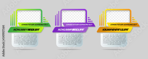 Creative vector illustration of infographic company template isolated on background. Photo placeholders. Art design. Abstract concept process diagram, graphic element with rectangle main shape.