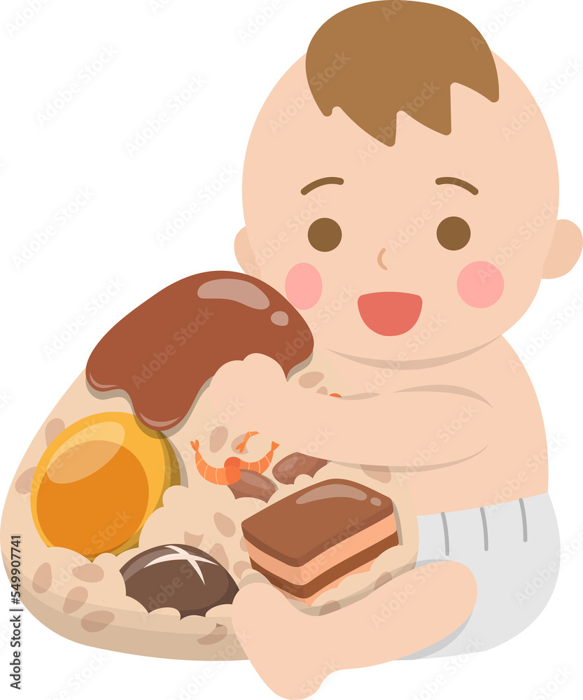 Baby boy and Chinese traditional food for Dragon Boat Festival: Zongzi, glutinous rice food wrapped in bamboo leaves Baby boy and Chinese traditional food for Dragon Boat Festival: Zongzi, glutinous rice food wrapped in bamboo leaves