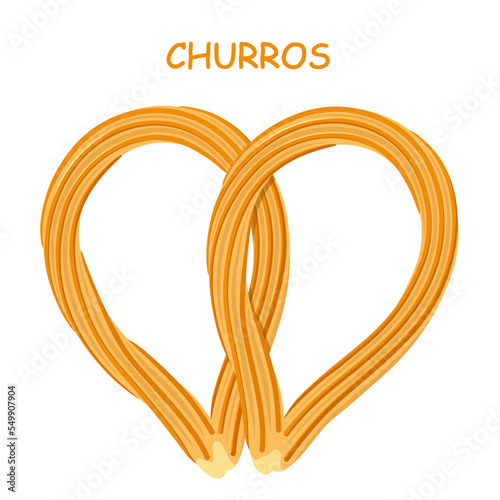 Churros in the shape of a heart on a white background. Mexican food.
