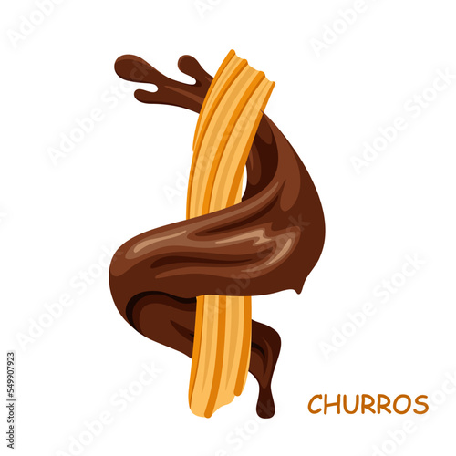 Churros in chocolate on a white background. Mexican food.

