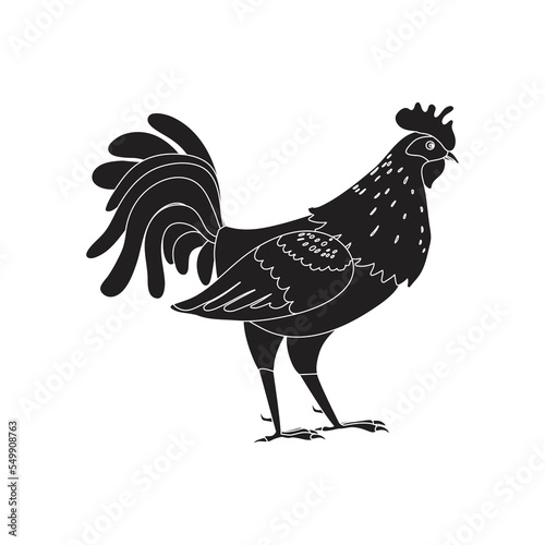 Rooster silhouette icon. Cockerel as a symbol or mascot for children's books, fashion design and postcards with lettering.