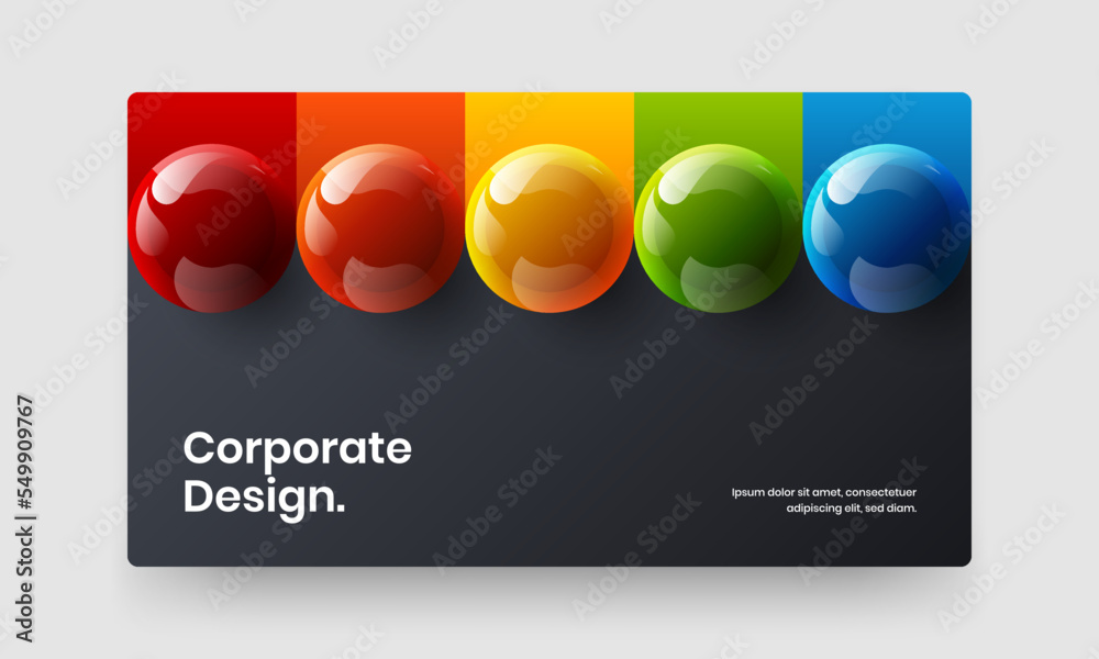 Fresh journal cover design vector template. Minimalistic 3D spheres corporate identity illustration.