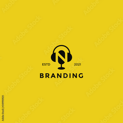 Logo Letter N Podcast, perfect combination headphone, microphone and letter N.