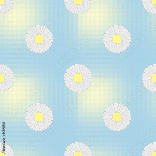 Daisy seamless background with polka dots. Camomile seamless background with polka dots. 
