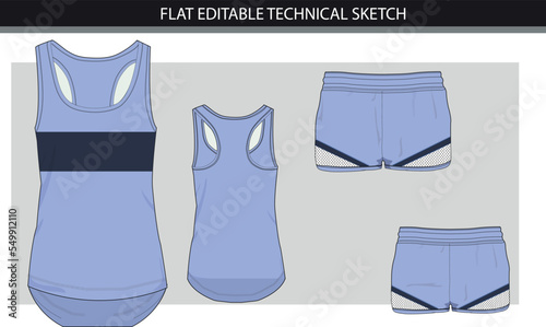 Women Sportswear Set tank top & shorts Sketches Vector file