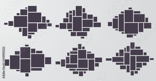 Photo collage template, empty black mockup for photo montage. Photo frame collection or moodboard, mosaic pictures gallery for presentation, vector illustration