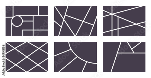 Photo collage template, empty black mockup for photo montage. Photo frame collection or moodboard, mosaic pictures gallery for presentation, vector illustration
