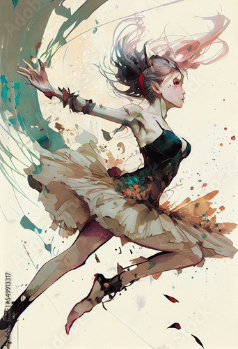 Obraz na płótnie Beautiful female ballerina in motion gesture painting, oils on canvas, dynamic p