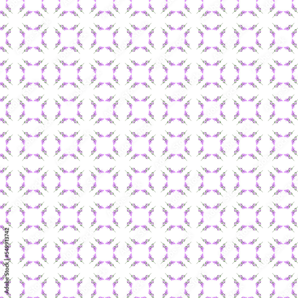 Spring summer botanical pattern with small lilac purple lavender Provence flowers on a white background Spring summer botanical pattern with small lilac purple lavender Provence flowers on a white background