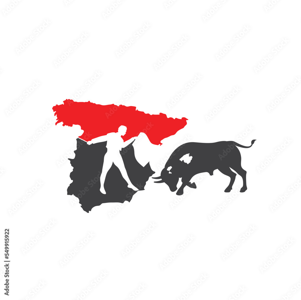spanish bull and map illustration, vector art. spanish bull and map illustration, vector art.