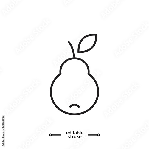 Fresh pear icon, Green pear fruit icon symbol logo illustration,editable stroke, flat design style isolated on white.