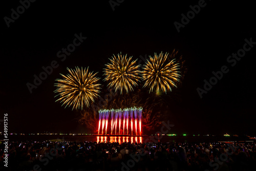 The international firework festival in Pattaya 2022 on the beach at Pattaya in Thailand